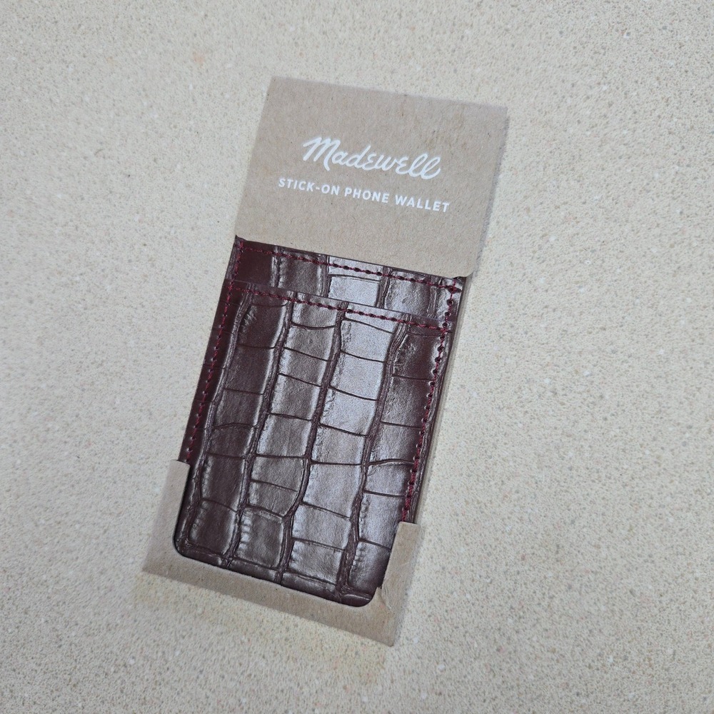 Madewell Stick-On Phone Wallet in Dark Burgundy Croc